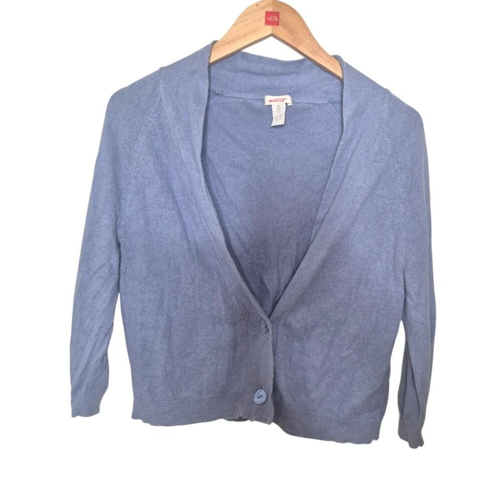 Chico's Blue Carrie Cropped Cardigan Sweater Silk Blend Size 0/Small